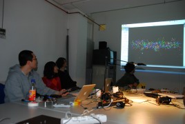 Text messages sent from mobile phones control a particle system by Jong Wong Choi